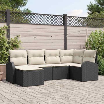 vidaXL Bankstel 6 st Zwart en Wit poly rattan, Verzenden, Nieuw