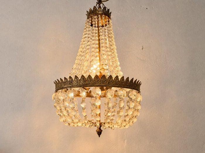 Plafondlamp - Hollywood Regency kristallen kroonluchter –, Antiek en Kunst, Antiek | Verlichting