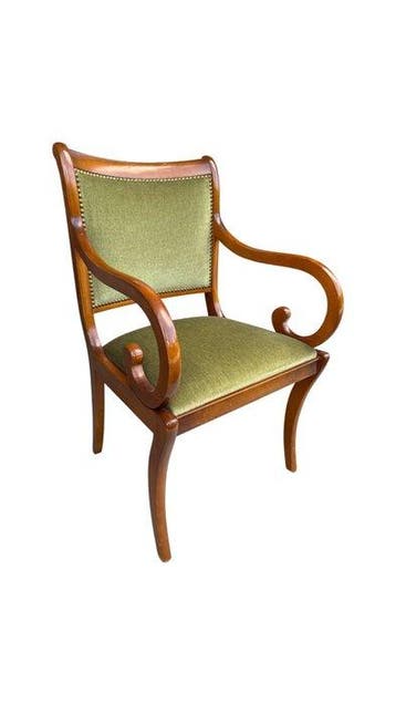 Stoel - Hout, Textiel - Vintage Groene Fluweel