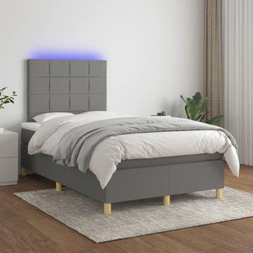 vidaXL Boxspring met matras en LED stof donkergrijs 120x200, Verzenden, Nieuw