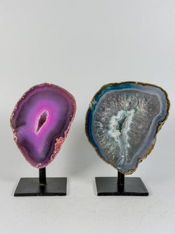 NO RESERVE PRICE - Rare colored agate - rock crystal geodes