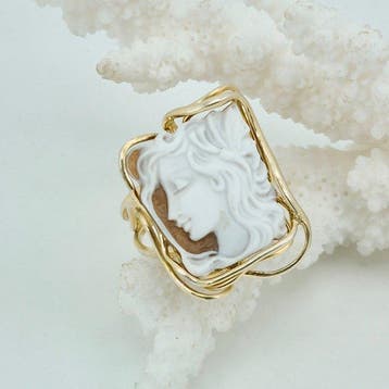 Zilver, Verguld - Ring - Handgesneden camee