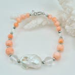 Koraal - Zilver - Armband - KORAAL ROZE PAREL,KWARTS