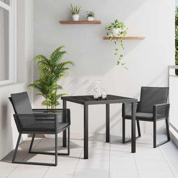 vidaXL Tuin Eettafel Set 3 pcs Zwart Gepoedercoat staal, Verzenden, Nieuw
