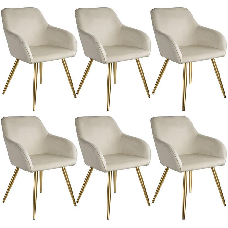 tectake Eetkamerstoel Marilyn fluweellook, gouden poten - cr, Huis en Inrichting, Stoelen, Verzenden