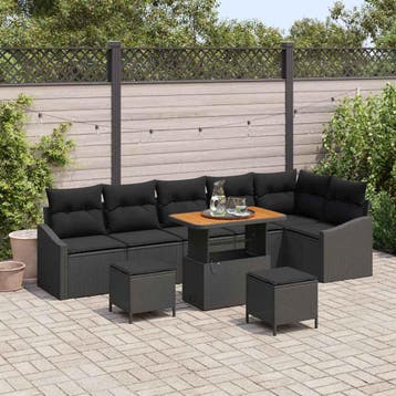 vidaXL Tuinbank Set 9 st 7-Aantal zitplaatsen Zwart Poly, Verzenden, Nieuw