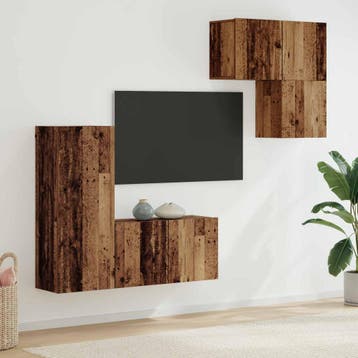 vidaXL TV Kast Wandgemonteerd 4 pcs Oud Hout Bewerkt hout, Huis en Inrichting, Kasten |Televisiemeubels, Verzenden, Nieuw
