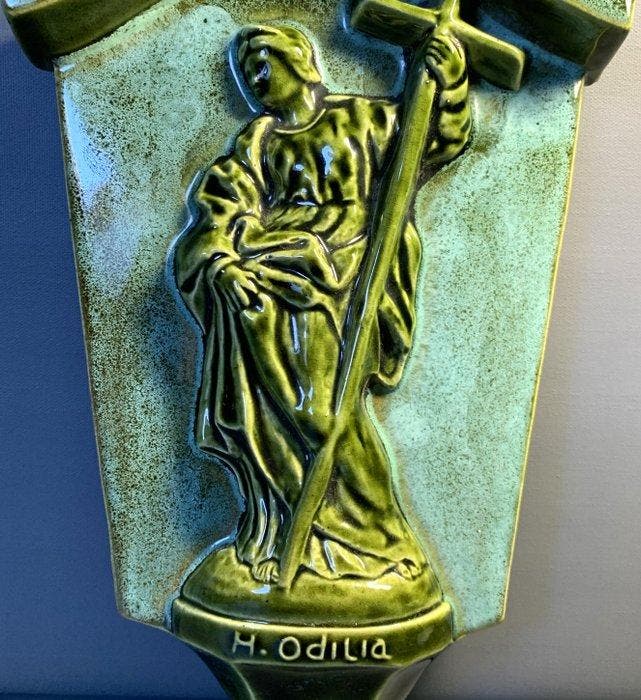 Terracotta Saint Odilia van Keulen - Plaque - Terracotta, Antiek en Kunst, Antiek | Boeken en Manuscripten