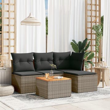 vidaXL 5-delige Loungeset met kussens poly rattan grijs, Verzenden, Nieuw, Loungeset