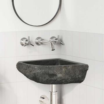 vidaXL Wastafel Grijs (30-37) x (30-37) x 12 cm Riviersteen, Verzenden, Nieuw