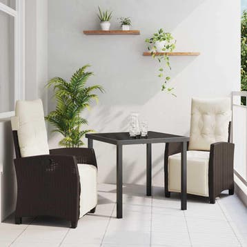 vidaXL Tuin Eettafel Set met kussen 3 pcs Bruin poly rattan, Verzenden, Nieuw