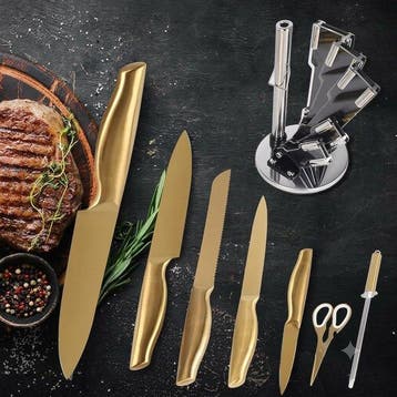 Smoked Blades - Keukenmes - Chefs knife - Luxe goudkleurige, Antiek en Kunst