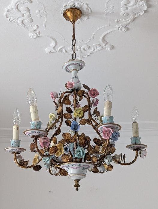 Kroonluchter - Keramiek - Capodimonte, Antiquités & Art, Antiquités | Autres Antiquités