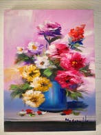 Mario Smeraglia (1950) - Vaso di fiori blu, Antiek en Kunst, Kunst | Schilderijen | Klassiek