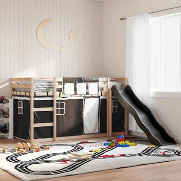 vidaXL Stapelbed met glijbaan en gordijnen wit en zwart, Verzenden, Nieuw