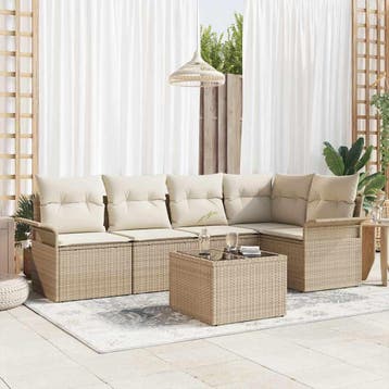 vidaXL Tuinbank Set 6 st Beige poly rattan, Verzenden