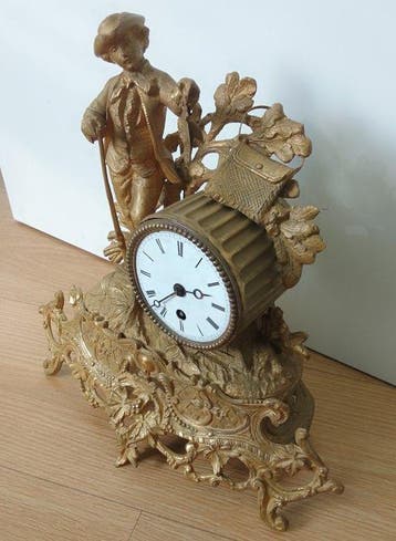 Figurale pendule jager - Antiek Legering - 1850-1900 -, Antiek en Kunst, Antiek | Klokken