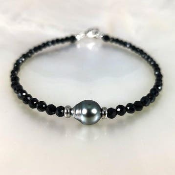 Zonder minimumprijs - Armband Zilver Parel - Spinel - Tahiti, Nieuw