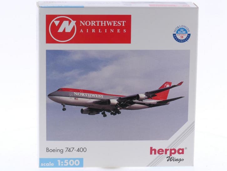 Schaal 1:500 Herpa 500838 Northwest Airlines Boeing 747-4..., Hobby en Vrije tijd, Modelbouw | Vliegtuigen en Helikopters, Gebruikt