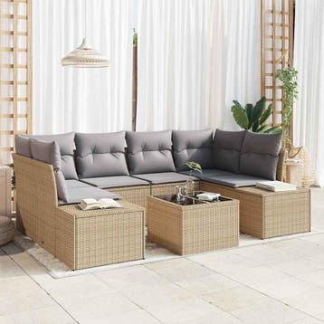 vidaXL Tuinbank Set 7 st Beige poly rattan, Verzenden, Nieuw