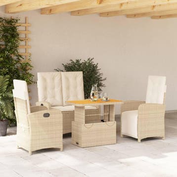 vidaXL 4-delige Tuinset met kussens poly rattan beige, Verzenden, Tuinset