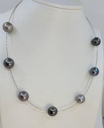 Collier - 18 carats Or blanc - Perles de Tahiti rondes