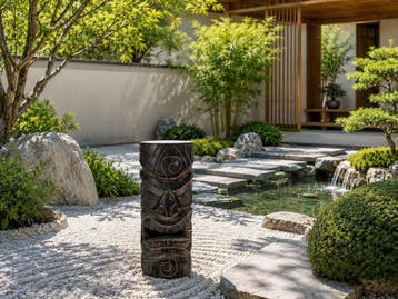 Beeld, STATUA TIKI - TRIBALE - Shou Sugi Ban - 50 cm - Hout