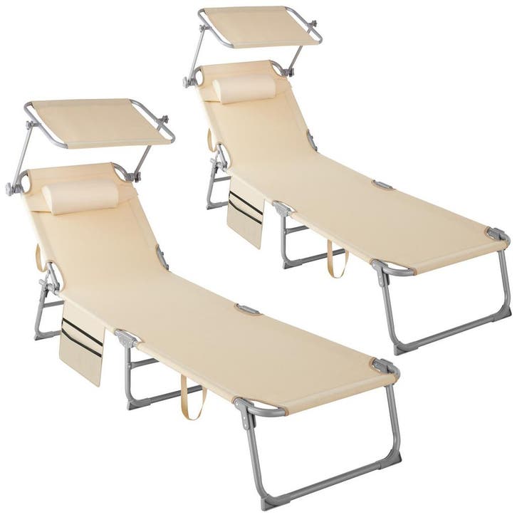 tectake Set van 2 ligbedden Chloé 4 niveaus met hoofdkussen, Tuin en Terras, Tuinsets en Loungesets, Verzenden