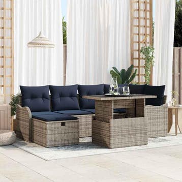 vidaXL Tuinbank Set 7 st Grijs poly rattan, Tuin en Terras, Verzenden, Nieuw