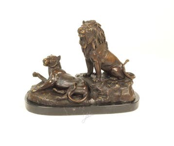 sculptuur, Luxury Art Deco Bronze Sculpture of a Lion and, Antiquités & Art