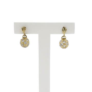 Gouden bolletjes oorbellen met zirconia, Handtassen en Accessoires, Oorbellen, Gebruikt, Ophalen of Verzenden, Met edelsteen, Goud