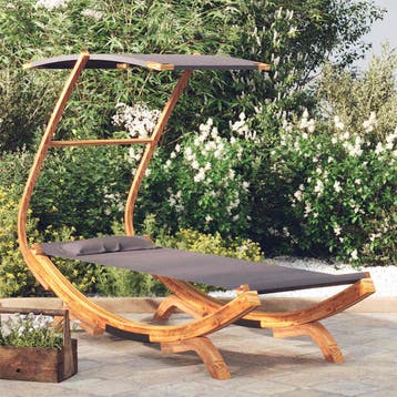 vidaXL Loungebed met luifel 100x190x134 cm gebogen hout, Tuin en Terras, Verzenden, Nieuw