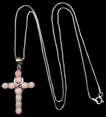 Opale - Argent, La Croix des Anges – Collier Opale Rose en