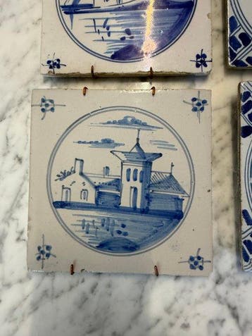 Tegel - Set van 6 handgeschilderde Del, Antiek en Kunst