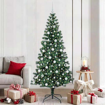 vidaXL Kunststof Voorverlichte Kerstboom Groen 210 cm PVC en, Verzenden, Nieuw