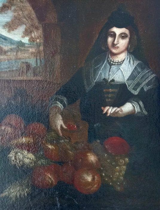 Nederlandse school (XVIII) - Portrait of a flemish Lady with, Antiek en Kunst, Kunst | Schilderijen | Klassiek