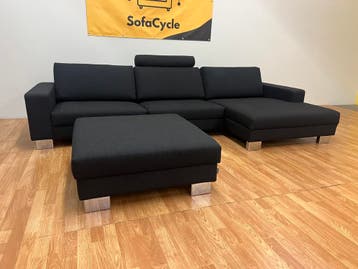SofaCycle - Zwarte SITS driezit met chaise longue en poef, Maison & Meubles, Ophalen of Verzenden