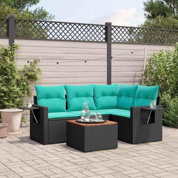 vidaXL 5-delige tuinbankset met kussens van zwart polyrotan, Verzenden, Nieuw