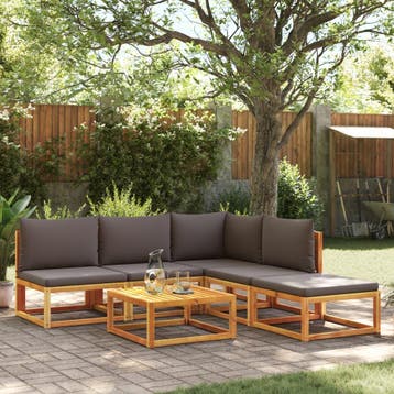 vidaXL 6-delige tuinbankset met kussens acaciahout & touw, Verzenden, Nieuw