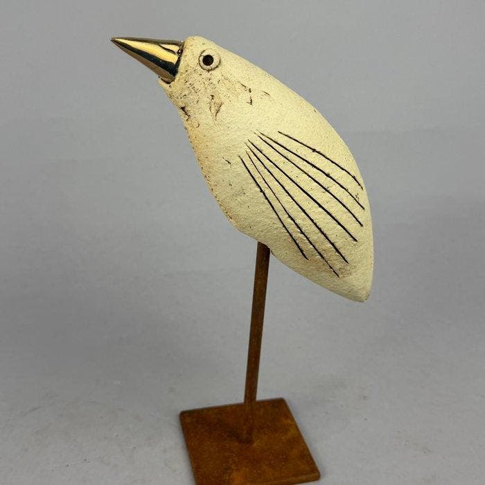 Ewa Budzowska - NO RESERVE- BIRD- decorated 24 carat gold), Antiquités & Art, Art | Objets design