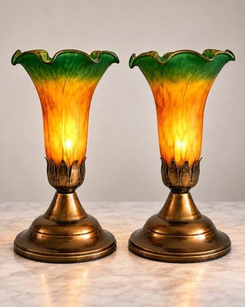Tafellampen - Lamp (2) - Glas, Metaal - Art Nouveau Revival