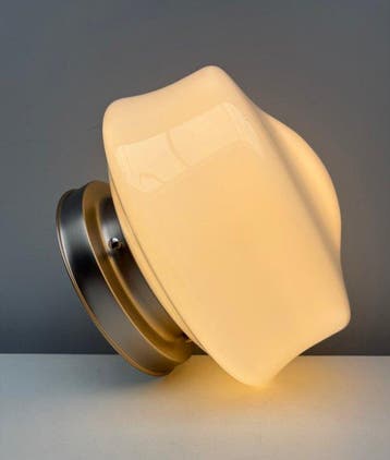 Plafonnier - Laiton nickelé, Opaline