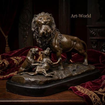 Beeld, Leeuw met welpen “The first wild” 40 cm / 9 kg - 28