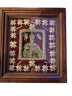 Reliekhouder - hout en glas en papier en zilverdraad -