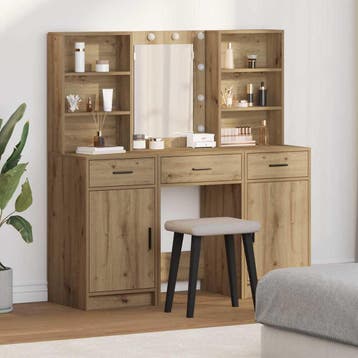 vidaXL Dressing tafel set met LED 3 st Artisan Eiken Bewerkt, Verzenden