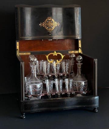 Drinkset (22) - Hout, Kristal - Napoleon III Kelder