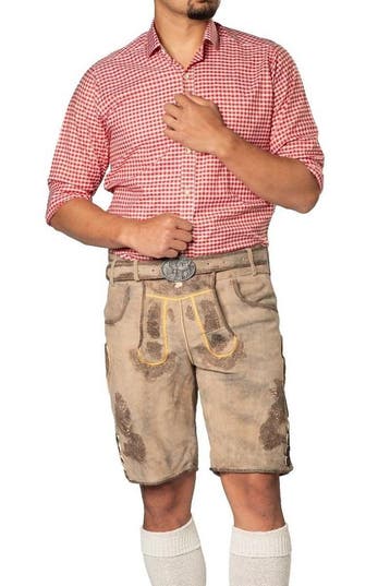 Lederhose Leer Kort Grijs en Riem, Verzenden