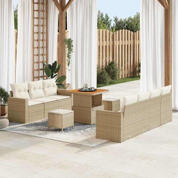 vidaXL Tuinbank Set 10 st Beige poly rattan, Verzenden, Nieuw