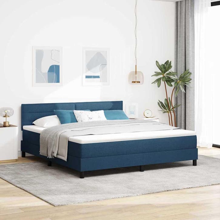 vidaXL Boxspring bed met hoofdeinde Blauw 180 x 200 cm Stof, Maison & Meubles, Chambre à coucher | Lits, Envoi