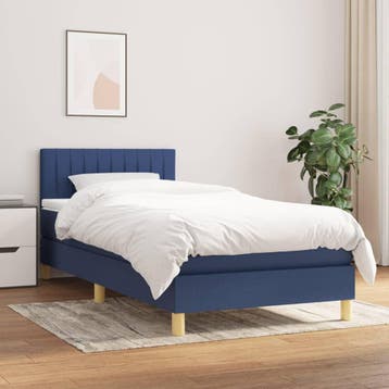 vidaXL Boxspring met matras stof blauw 90x200 cm, Verzenden